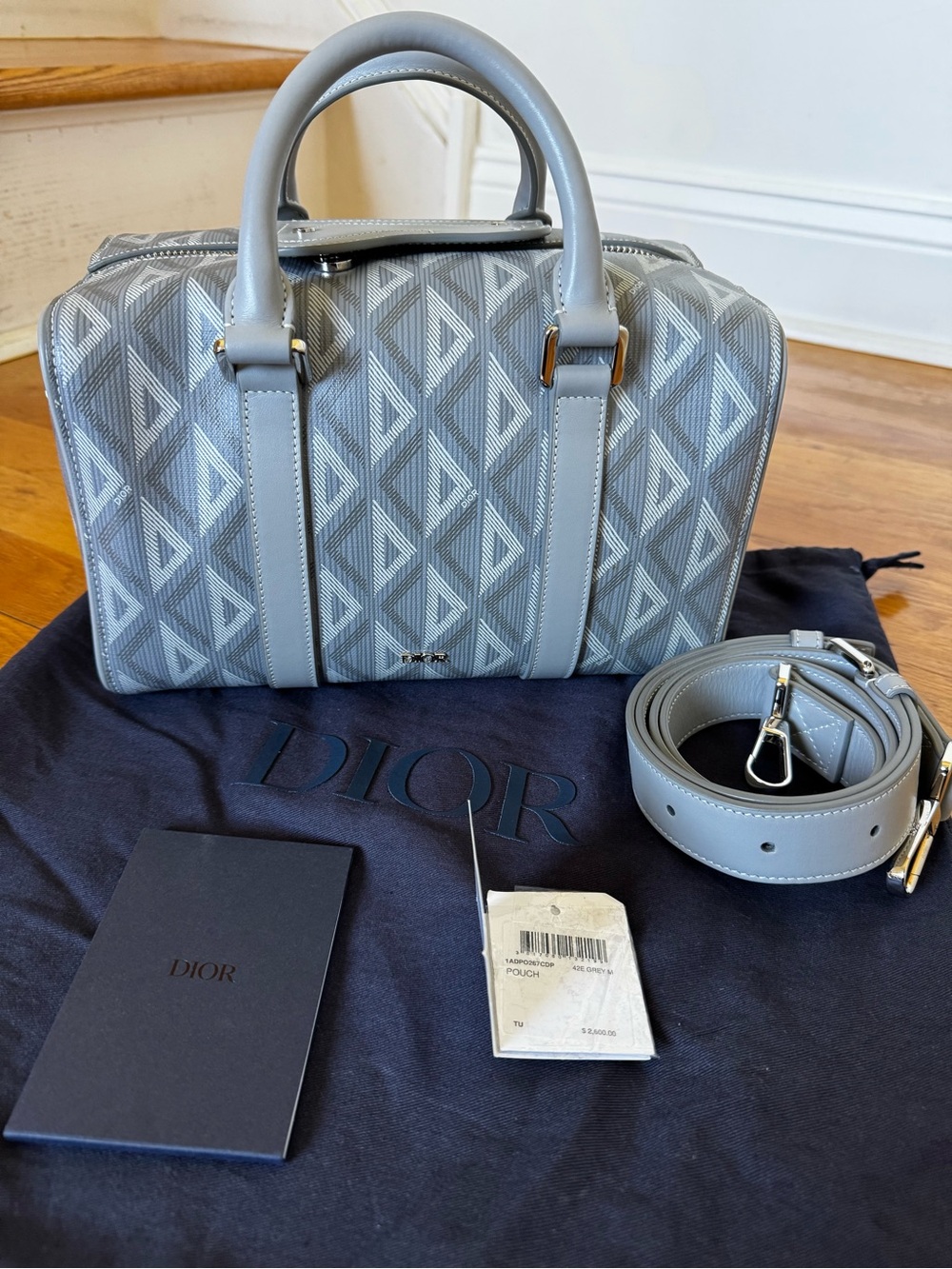 Dior Light Gray Geometric Lingot 26 Bag with Strap
